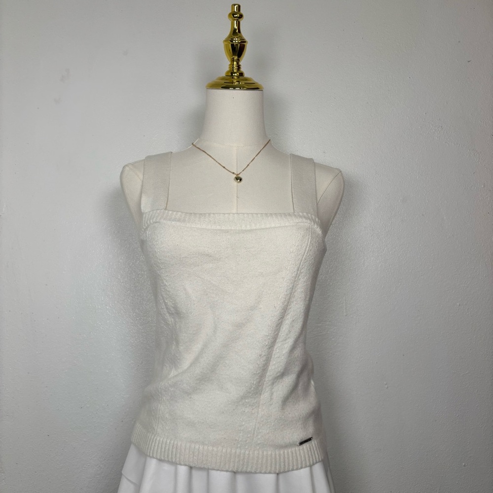 nautica white knit sweater soft cropped‎ top marshmallow elegant coquette dainty